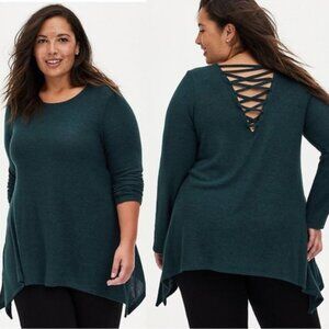 Torrid | "Green Gables" Super Soft Plush Lace up Back Tunic Sweatshirt | Size 2X